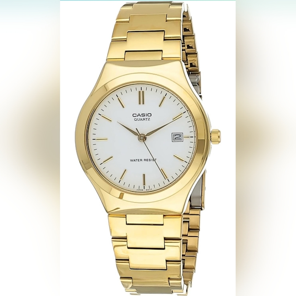 Casio MTP1170N 7ARDF Round Men Gold Tone S-Steel Water Resistant Watch- NEW